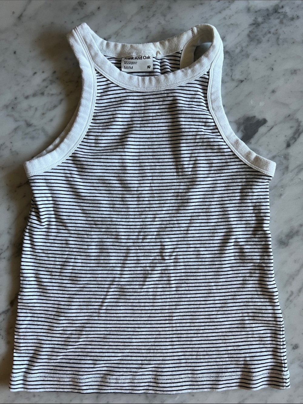 Frank And Oak Organic Cotton Striped Halter Tank Top in White and Black M
